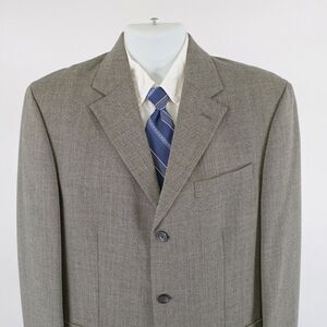 Oscar‎ De La Renta Tweed Wool Herringbone 40R Gray W/ Hint Of Green Sport Coat